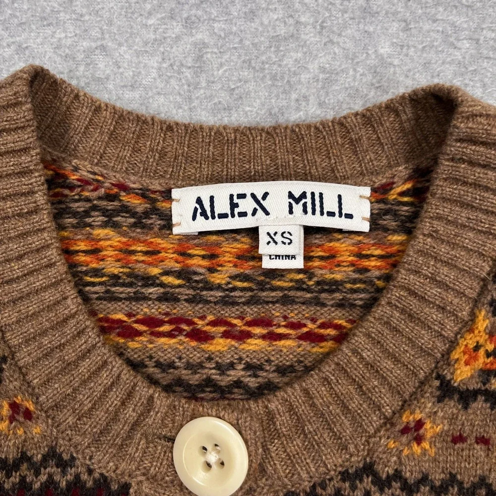 Alex Mill Francis Cardigan Womens XS Fair Isle Extrafine Merino Wool Sweater - Picture 9 of 12